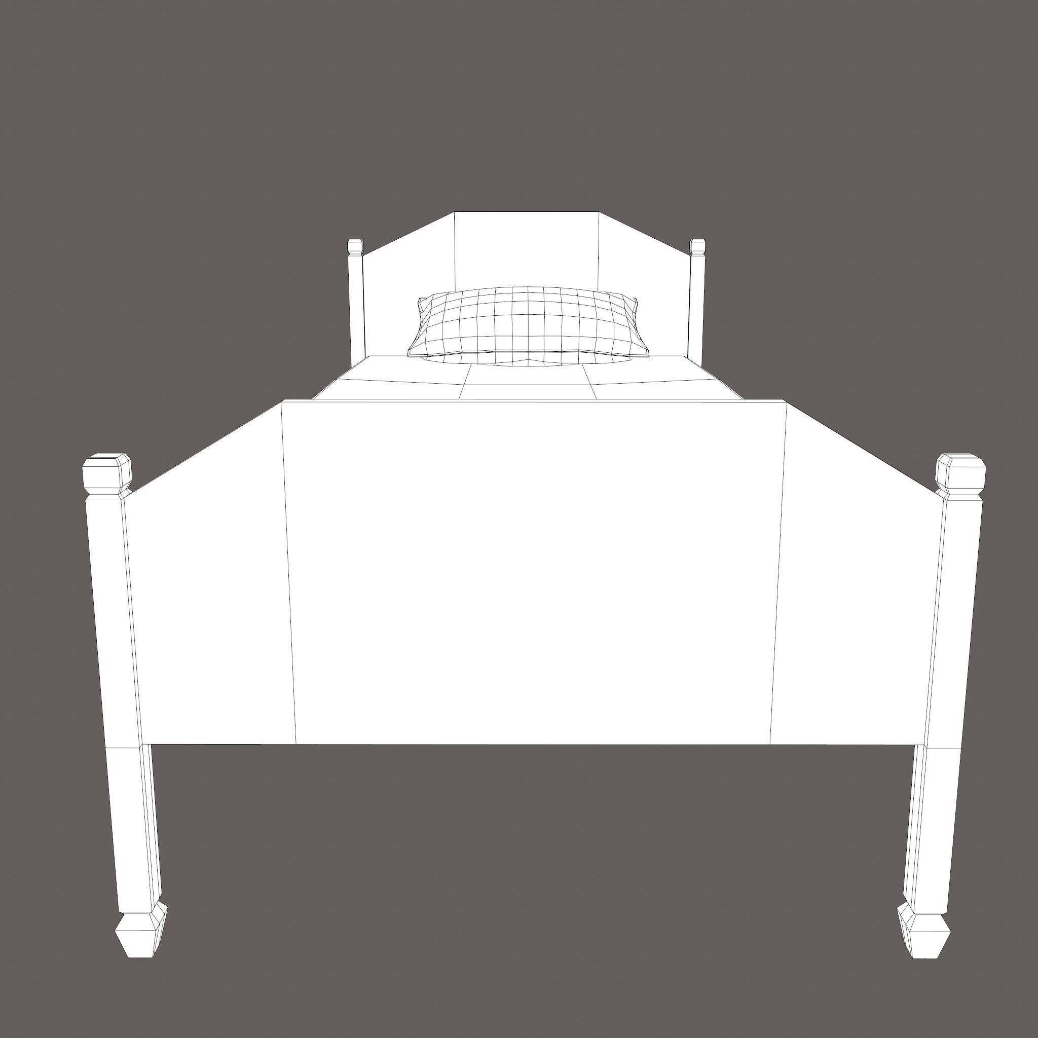 Medieval Single Bed  Low-poly 3D model_34