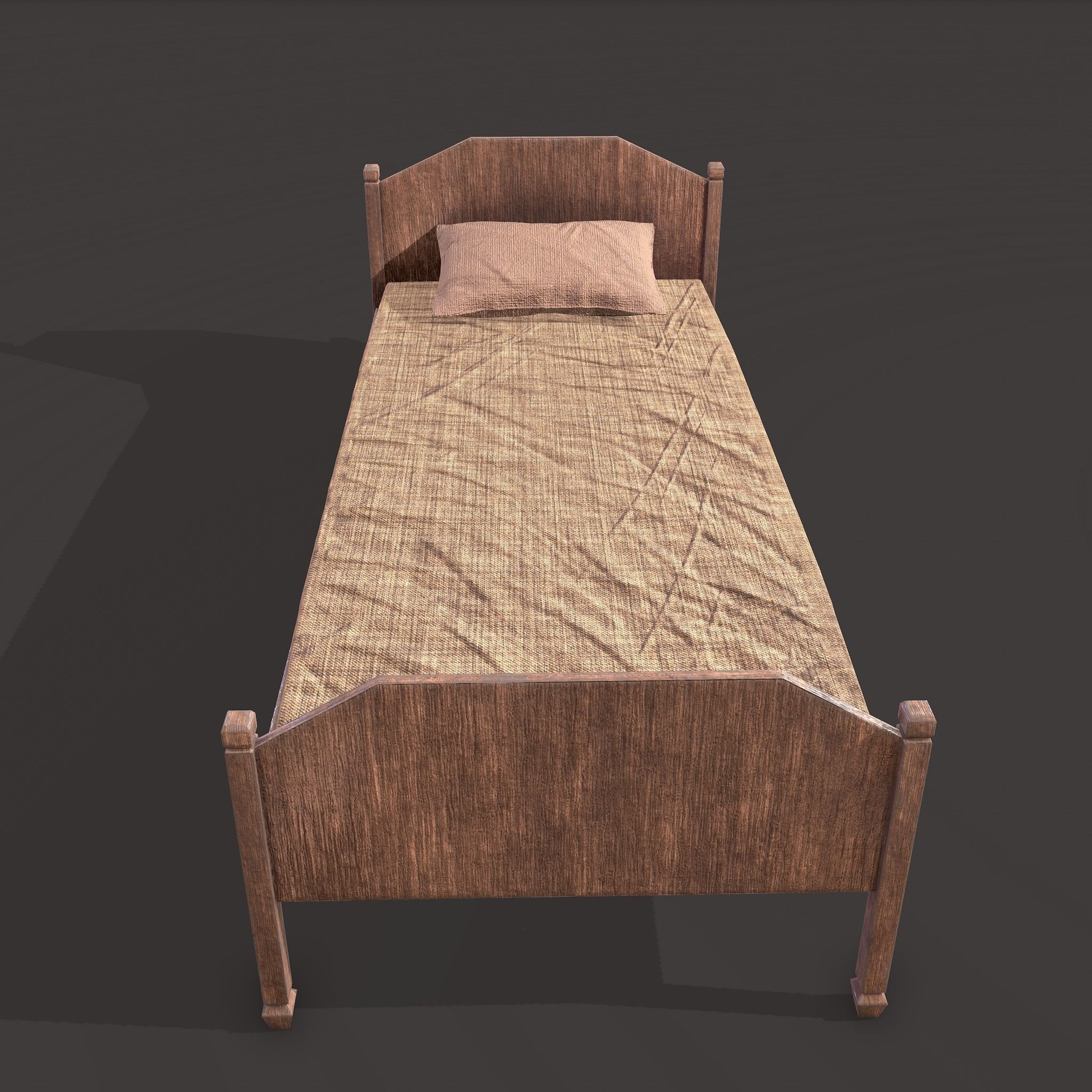 Medieval Single Bed  Low-poly 3D model_9