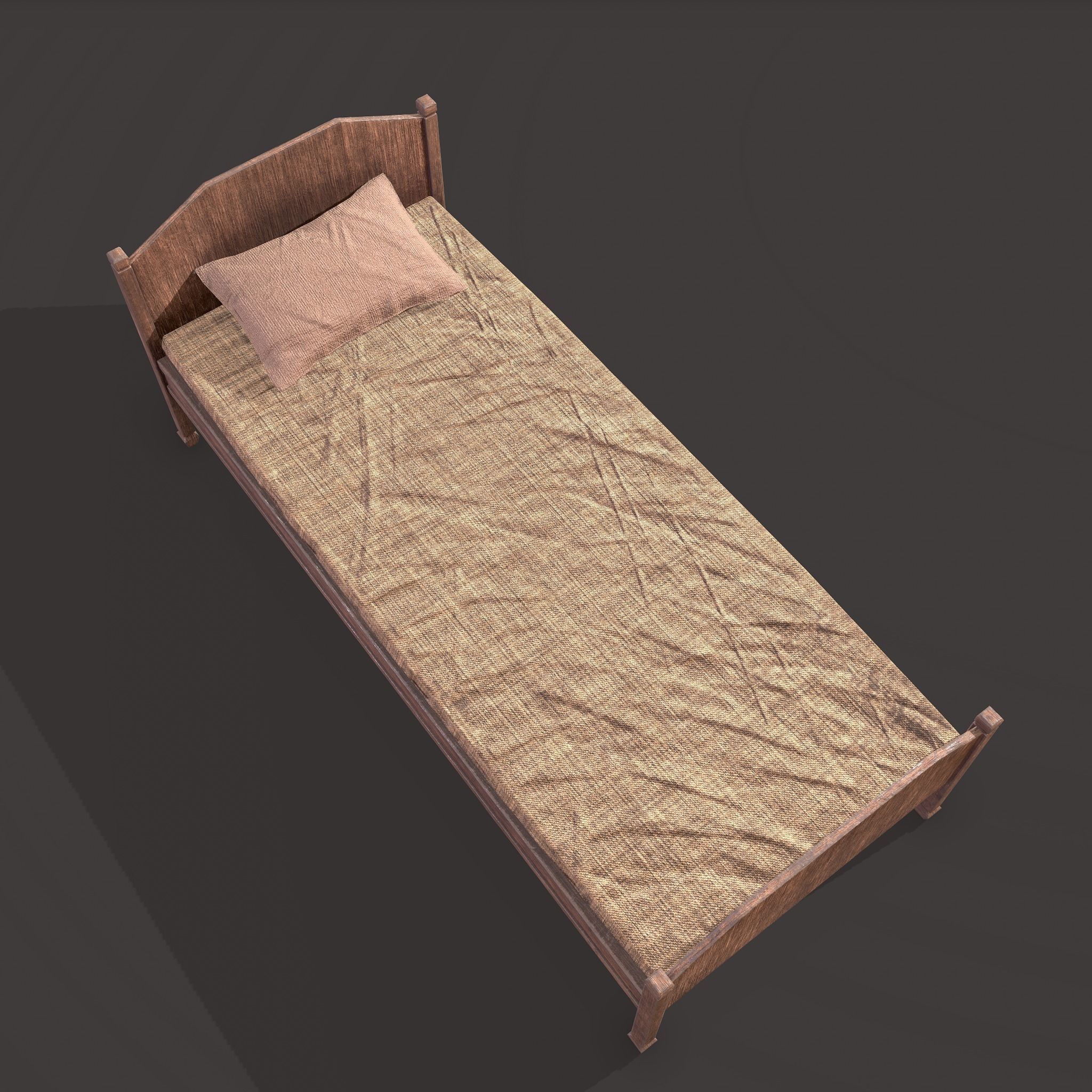 Medieval Single Bed  Low-poly 3D model_11