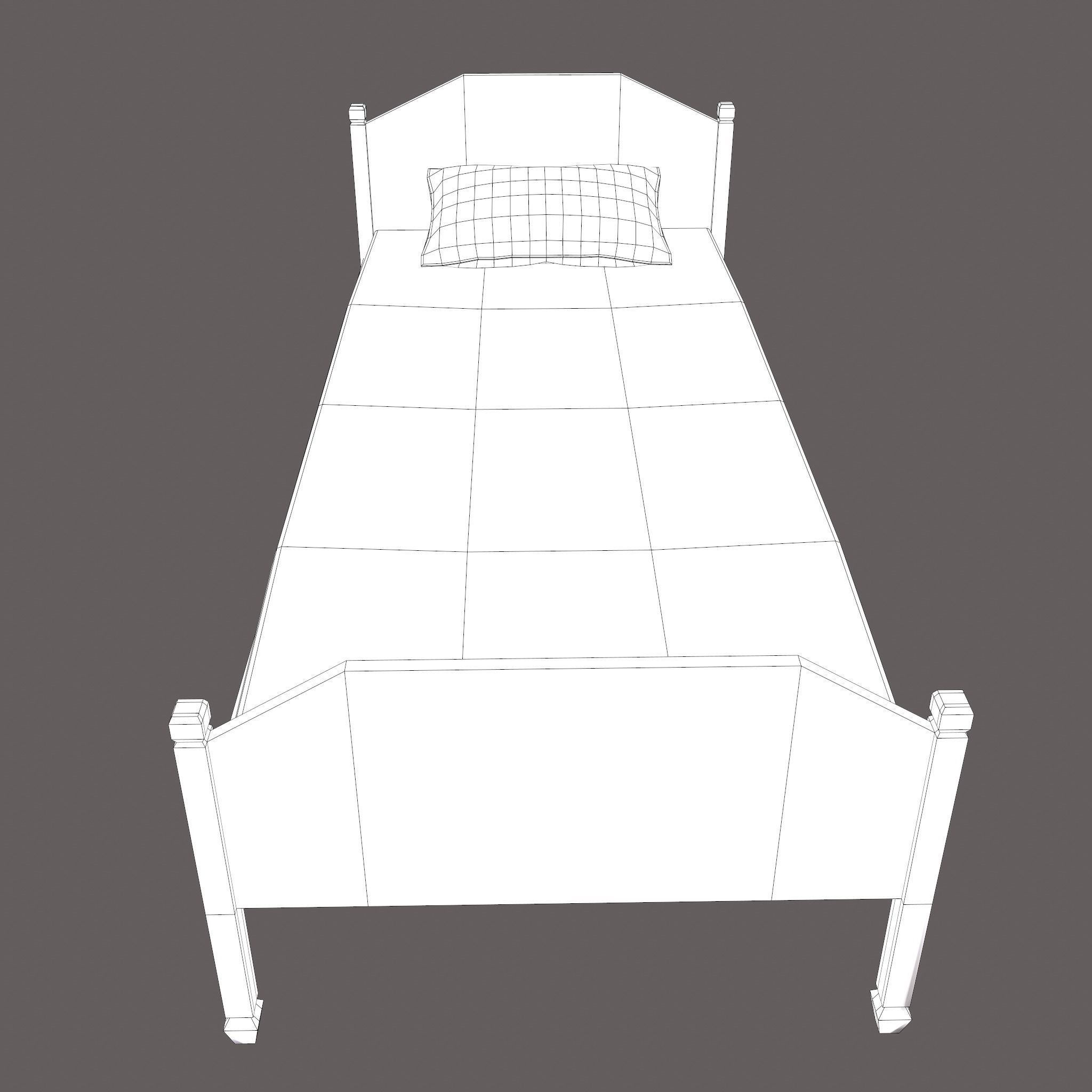 Medieval Single Bed  Low-poly 3D model_23