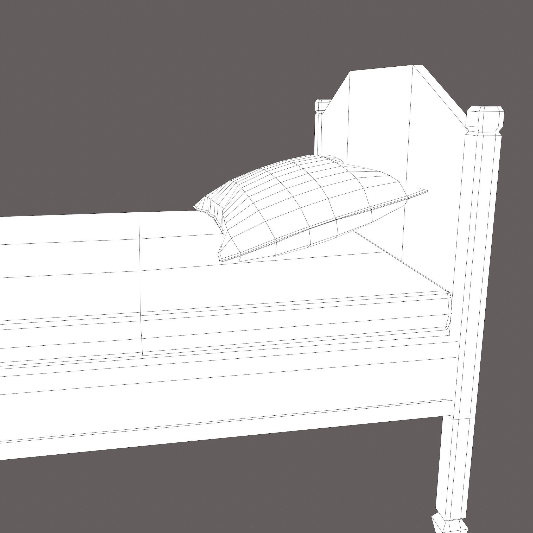 Medieval Single Bed  Low-poly 3D model_29