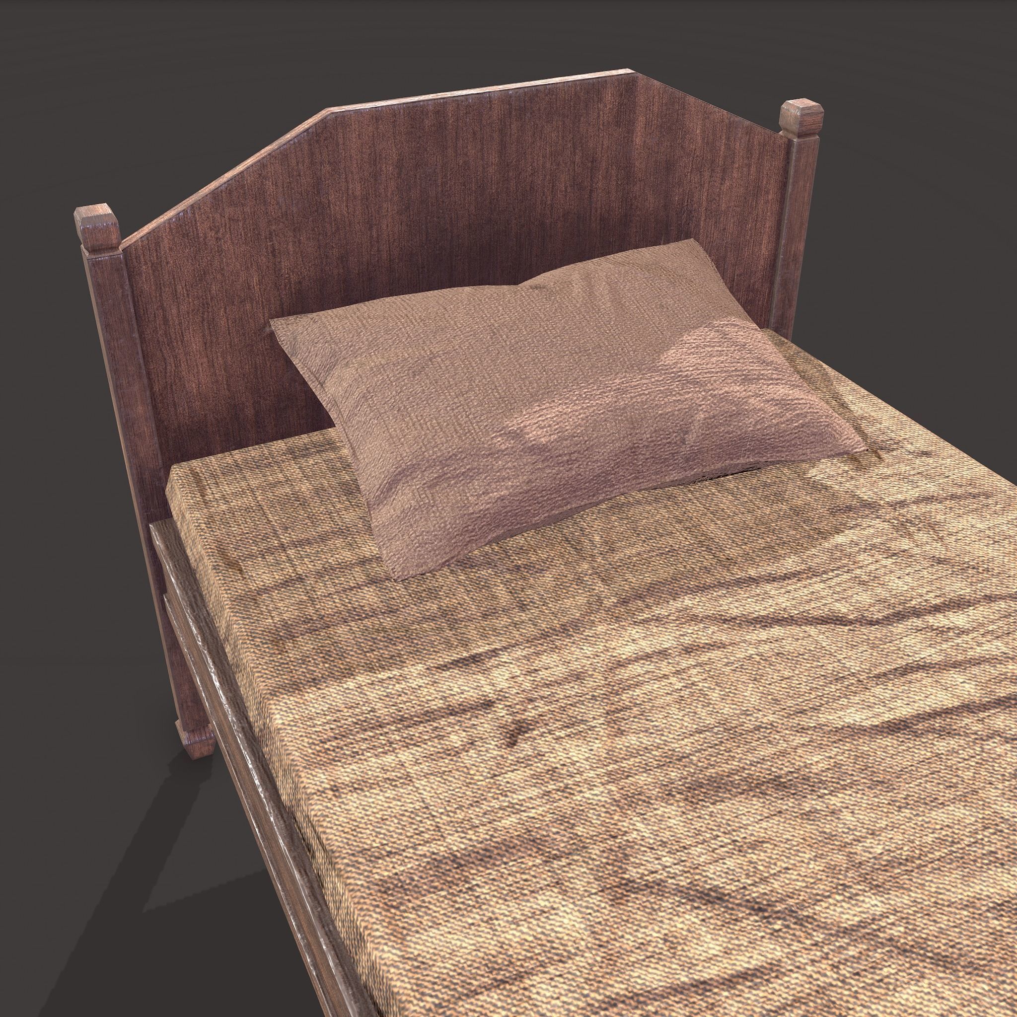Medieval Single Bed  Low-poly 3D model_16