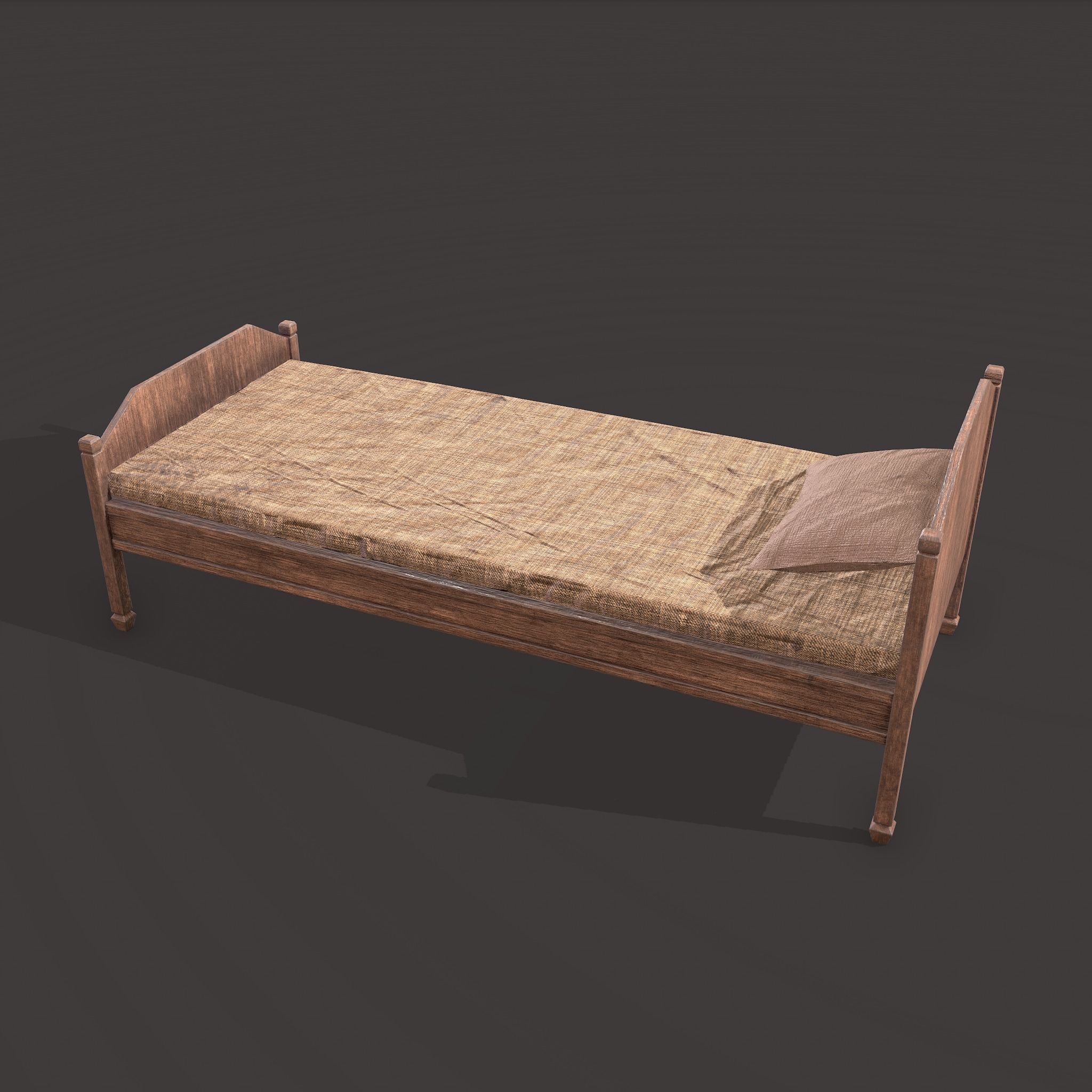 Medieval Single Bed  Low-poly 3D model_7
