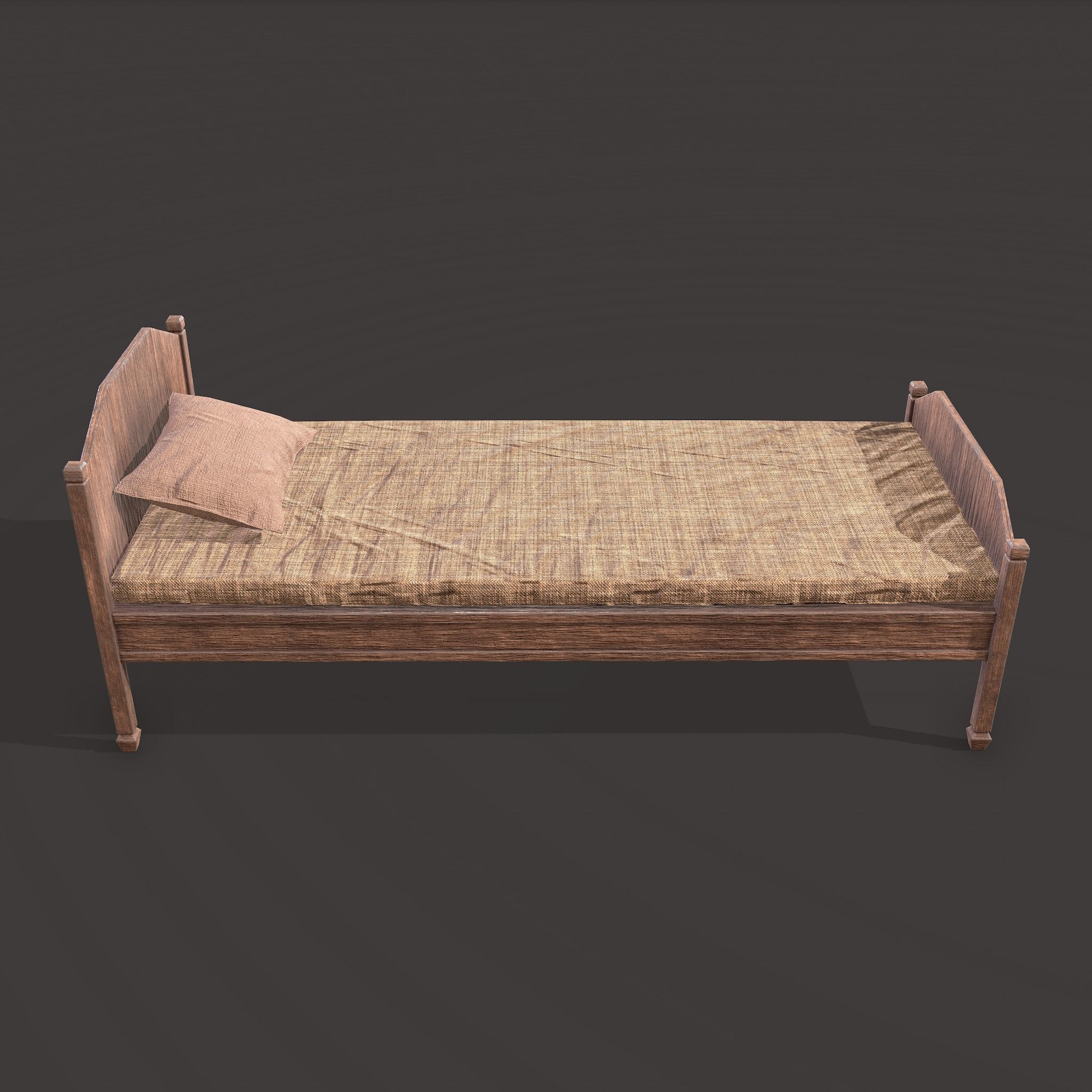 Medieval Single Bed  Low-poly 3D model_3