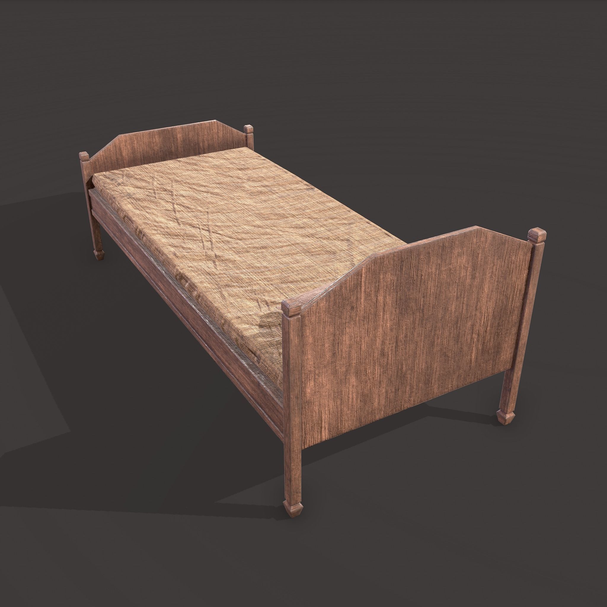 Medieval Single Bed  Low-poly 3D model_6