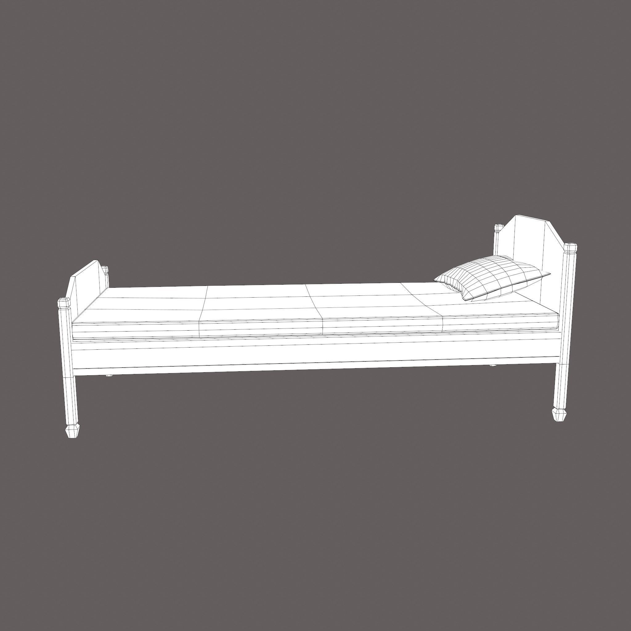 Medieval Single Bed  Low-poly 3D model_28