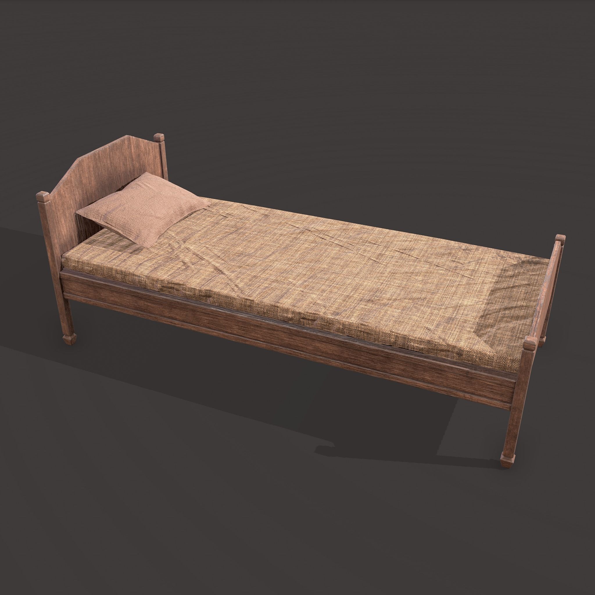 Medieval Single Bed  Low-poly 3D model_2