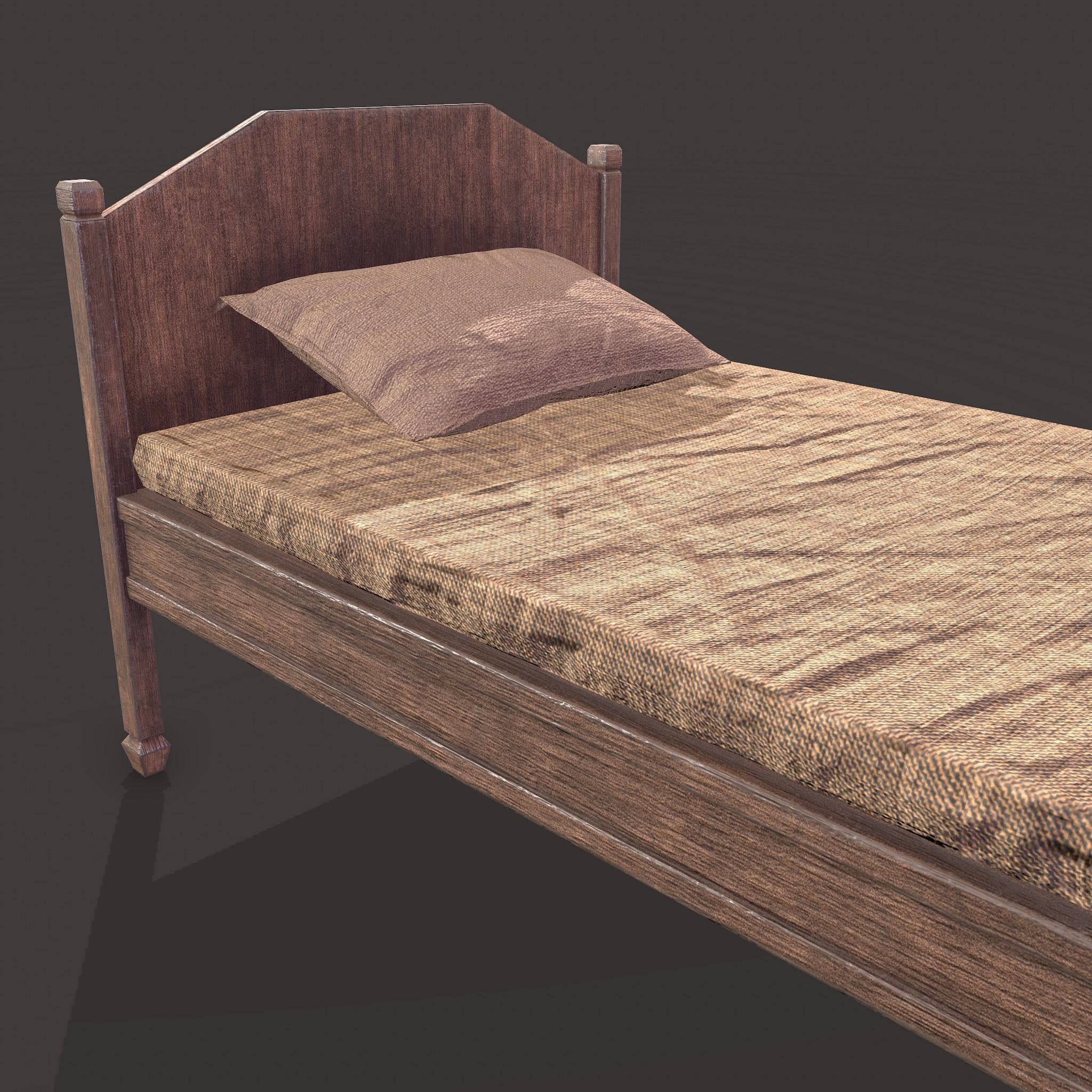 Medieval Single Bed  Low-poly 3D model_21