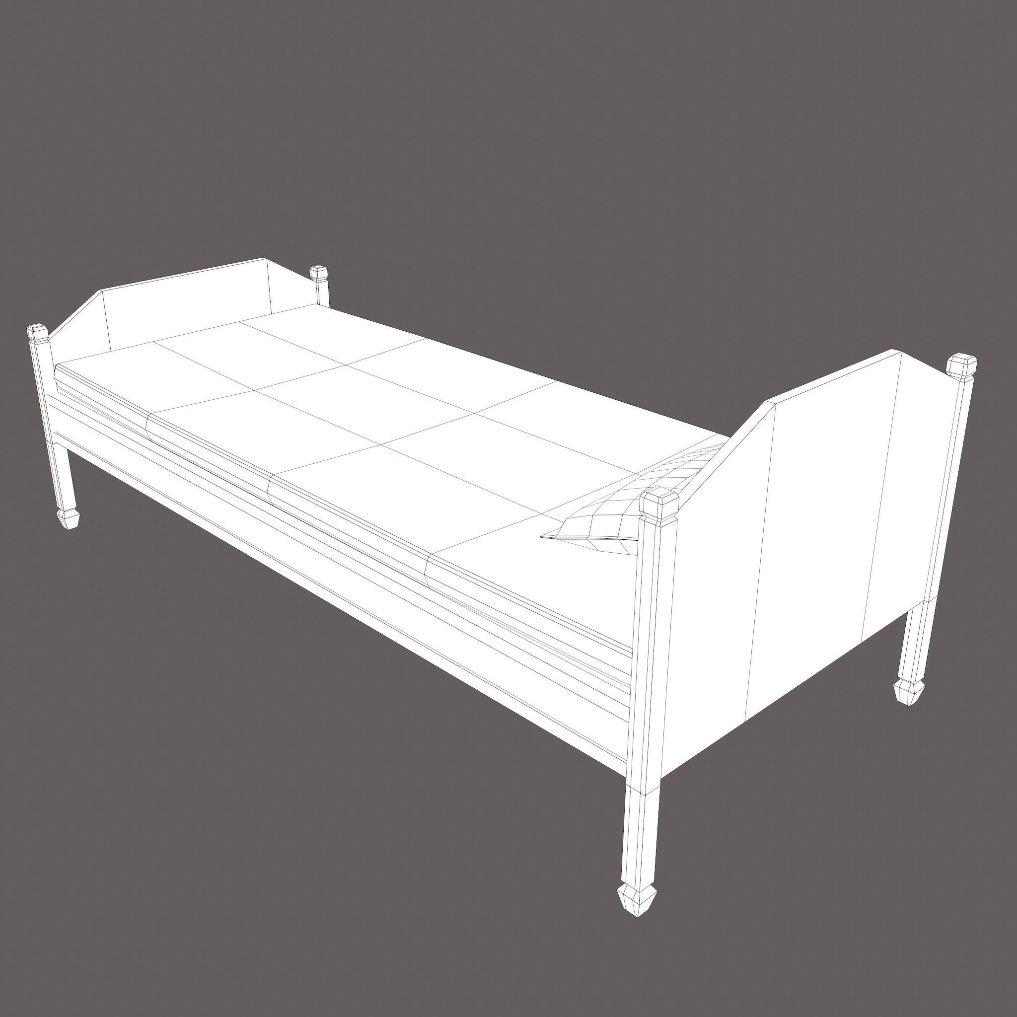 Medieval Single Bed  Low-poly 3D model_33