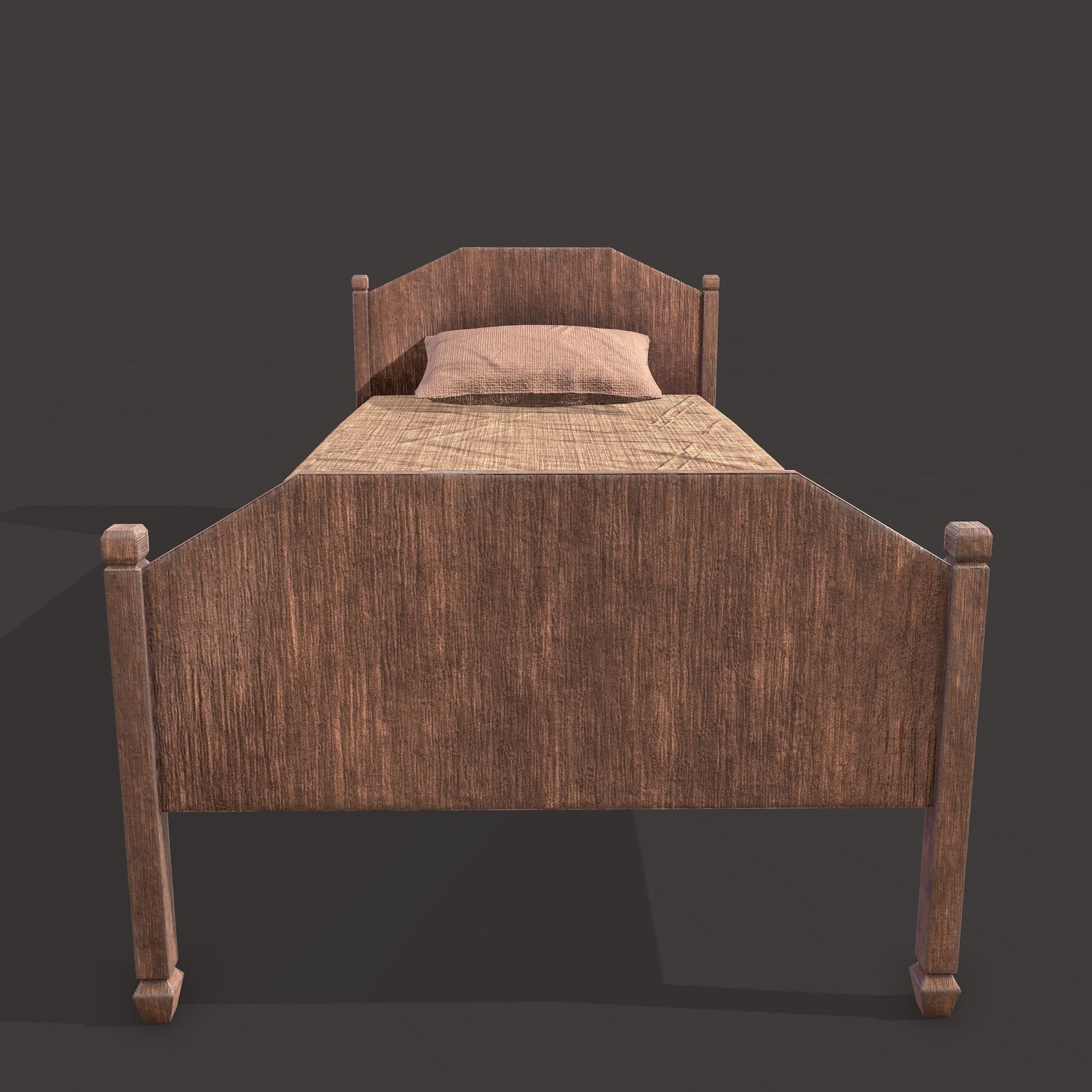 Medieval Single Bed  Low-poly 3D model_12