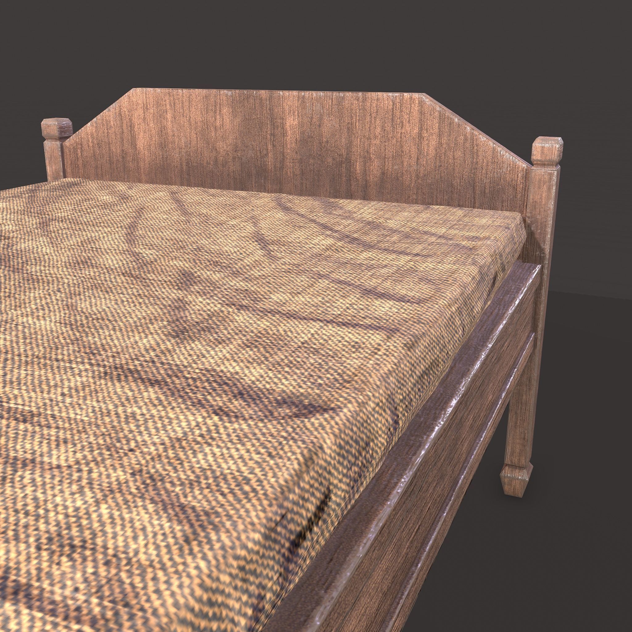 Medieval Single Bed  Low-poly 3D model_19