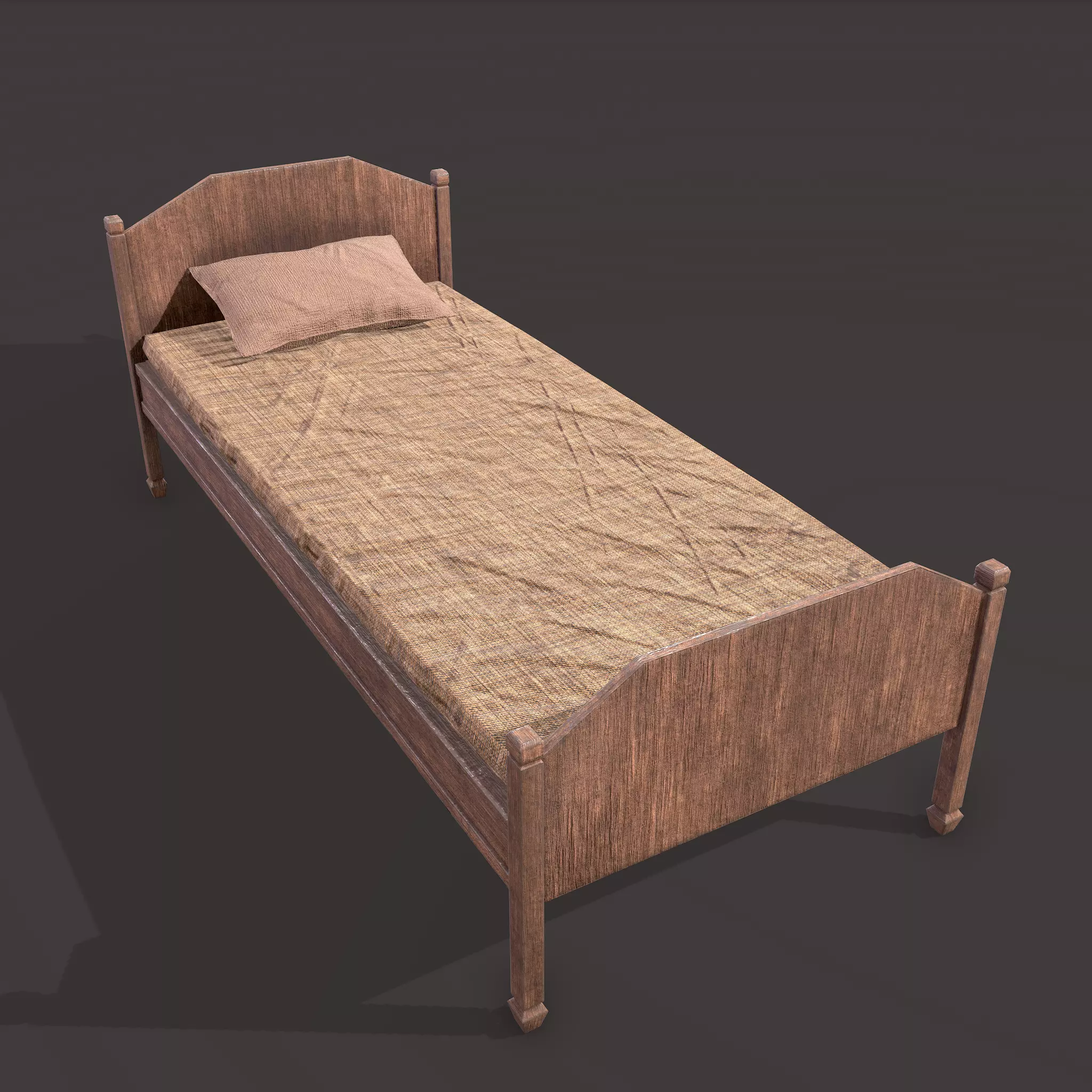 Medieval Single Bed  Low-poly 3D model_0