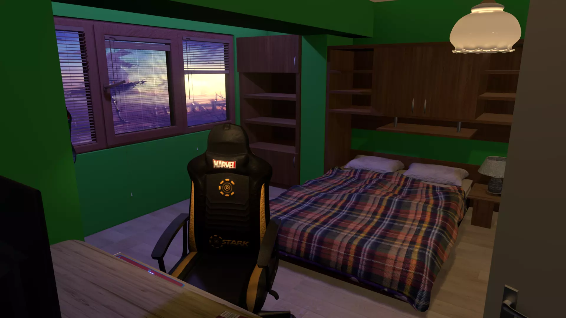 Blender 2 8 Eevee Apartment Interior Rigged Doors and chair Low-poly 3D model