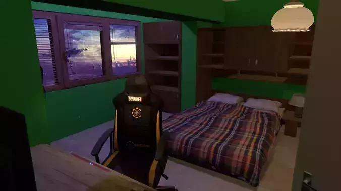 Blender 2 8 Eevee Apartment Interior Rigged Doors and chair Low-poly 3D model