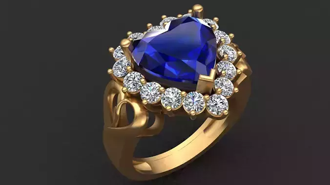 Heart Shape Sapphire Diamond Gold Ring