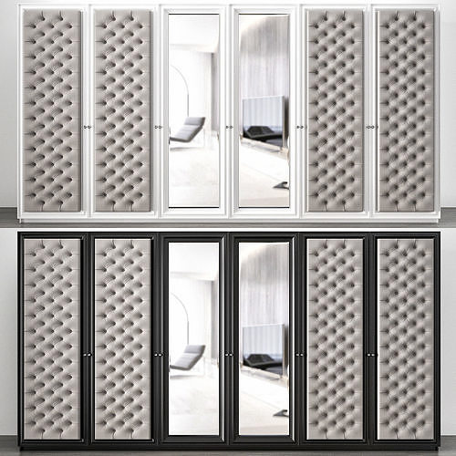 Large 6 Door Button Upholstered Fitted Wardrobe 3d model Low-poly 3D model