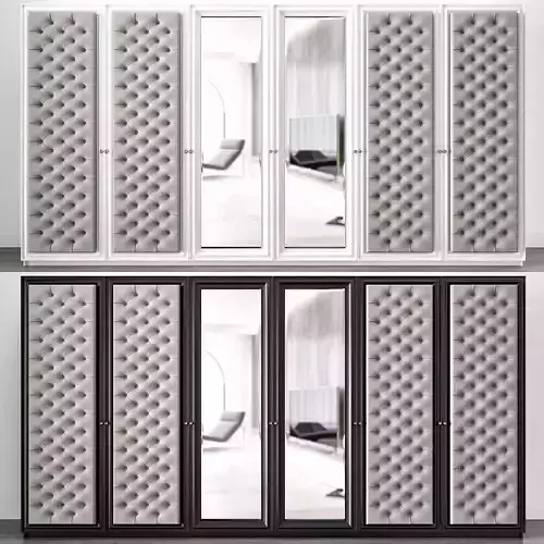 Large 6 Door Button Upholstered Fitted Wardrobe 3d model