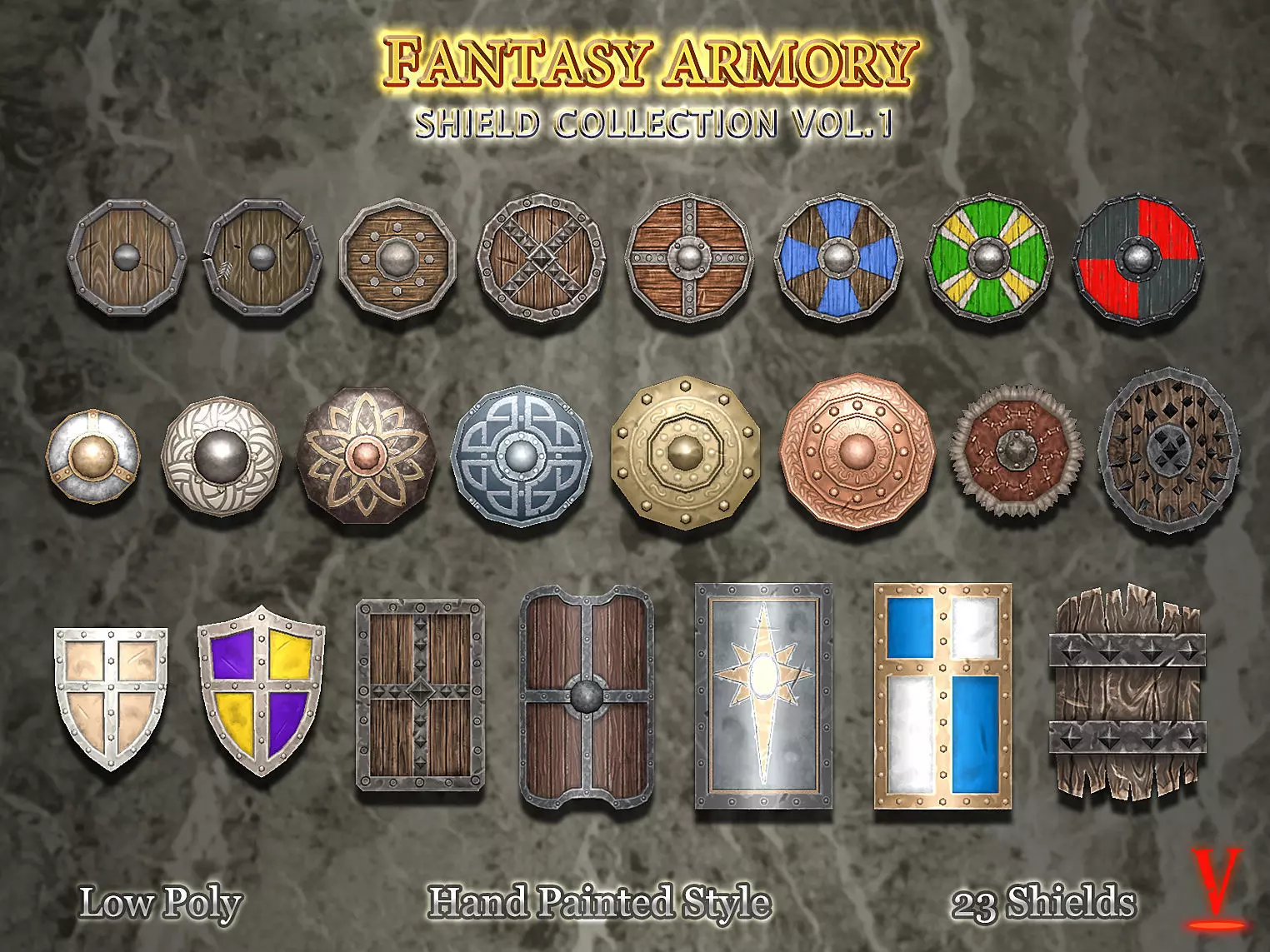 Fantasy Armory - Basic Shield Collection Vol01 Low-poly 3D model_0