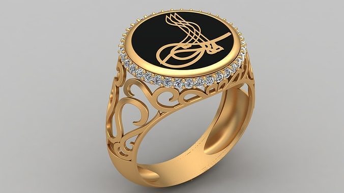 Ottoman Sultan Suleyman Tugra Gold Man Ring 3D print model