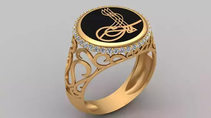 Ottoman Sultan Suleyman Tugra Gold Man Ring