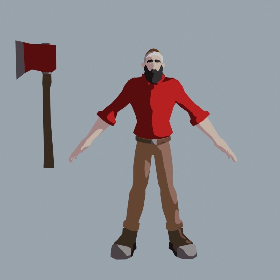 Lumberjack - Lowpoly Rigged Model Low-poly 3D model_4