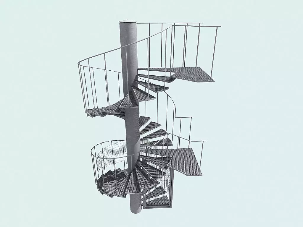 Spiral fire escape staircase 3D model_0
