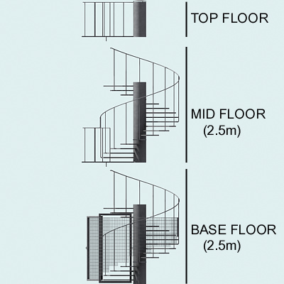 Spiral fire escape staircase 3D model_2