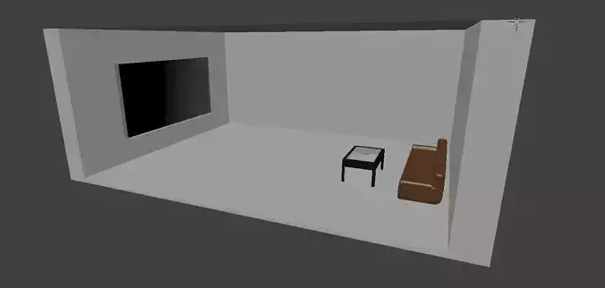 Small house with table and plate and sofa plus tv 