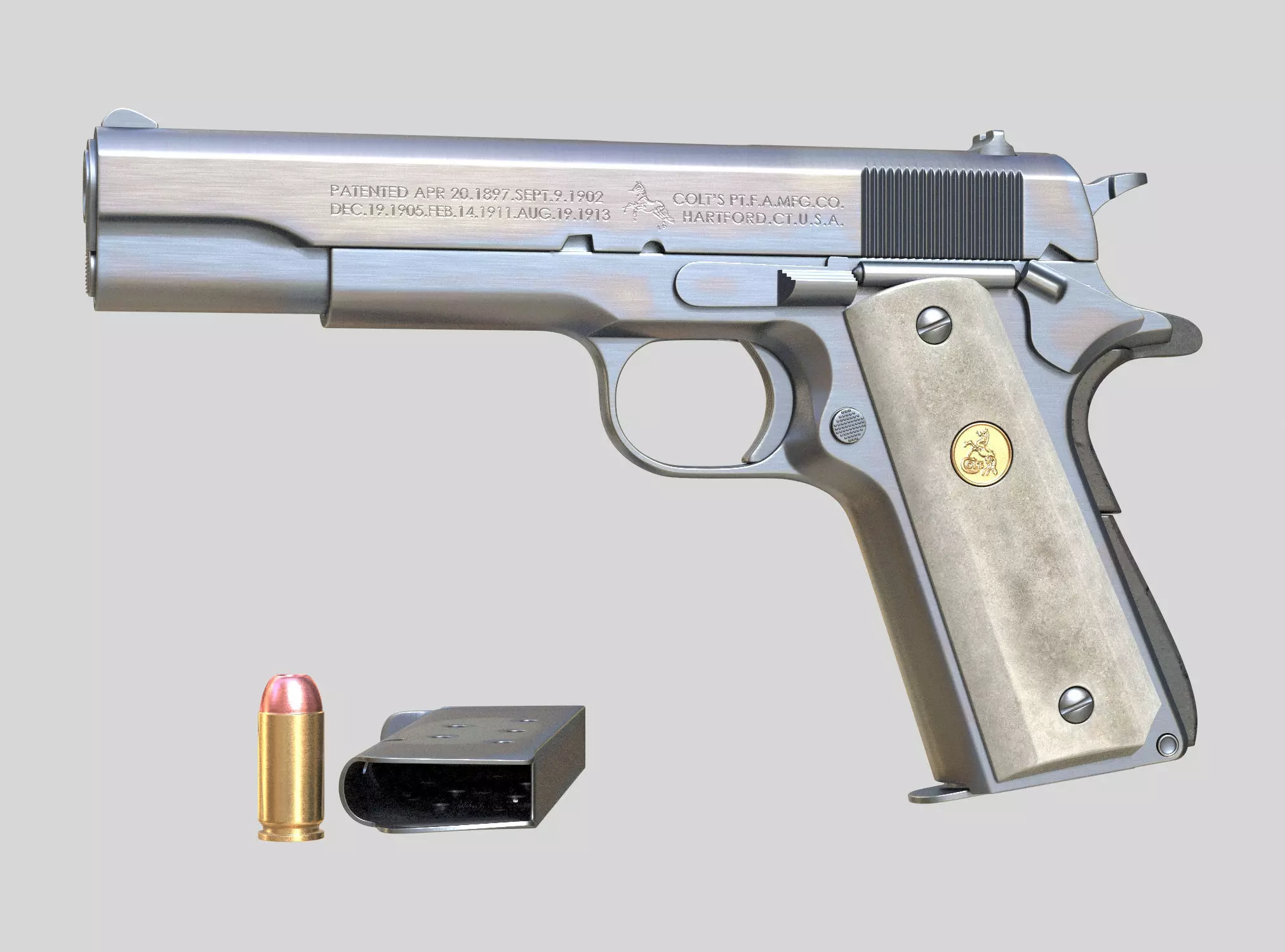 Colt 1911 with textures - High poly 3D model_0