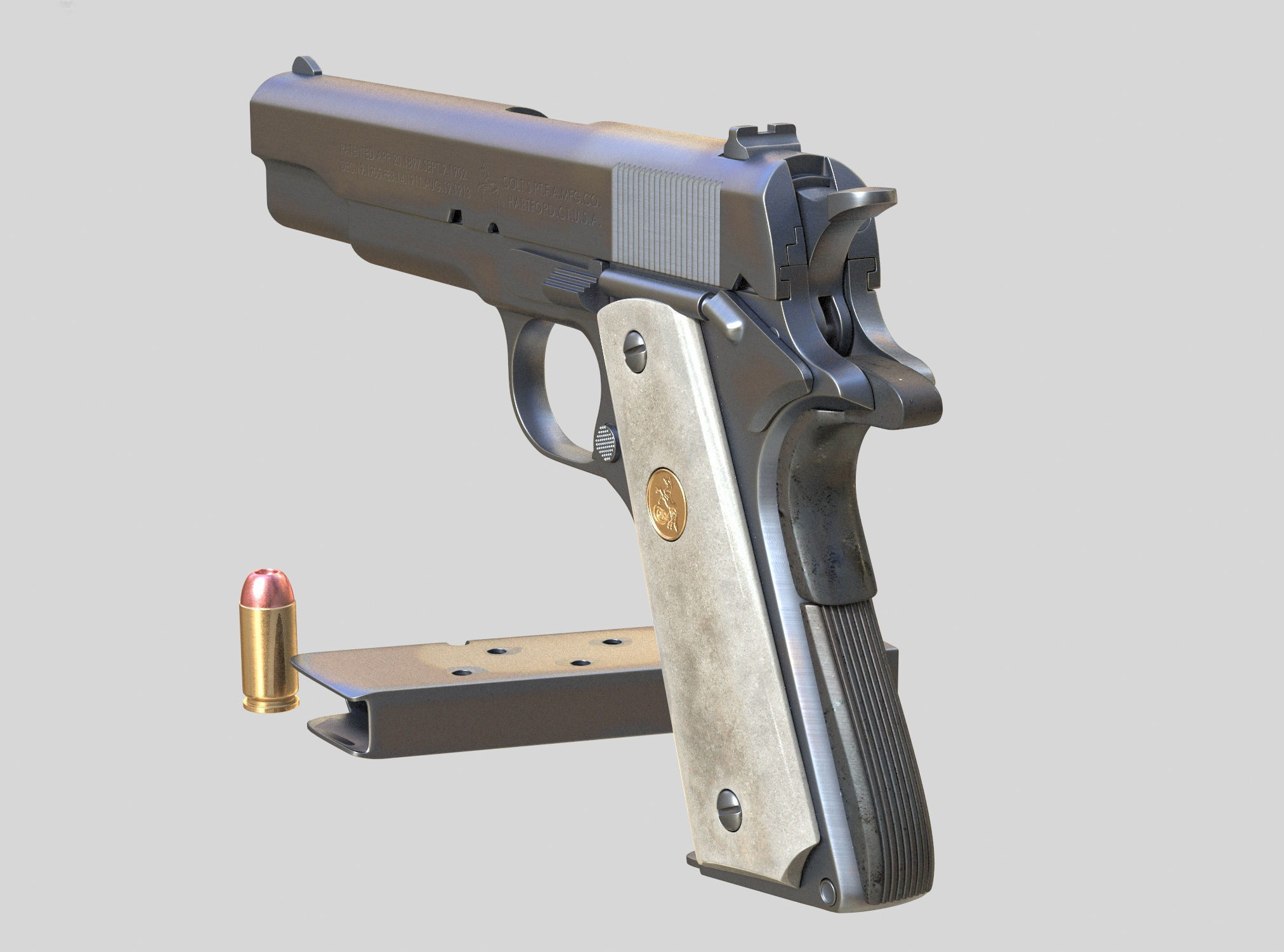 Colt 1911 with textures - High poly 3D model_1