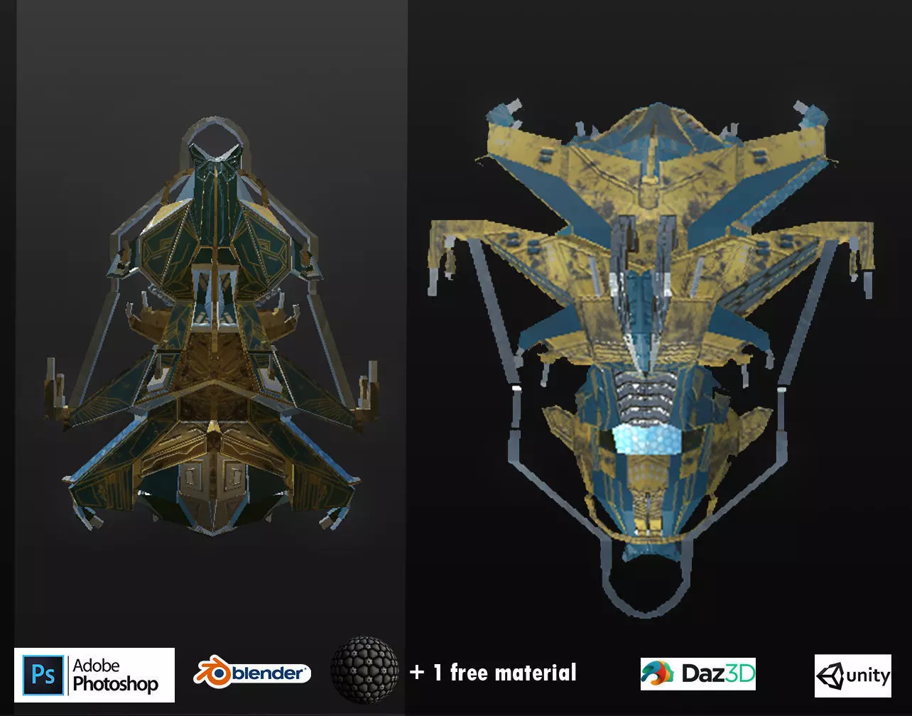 Spaceship ev2 editable model Low-poly 3D model_0