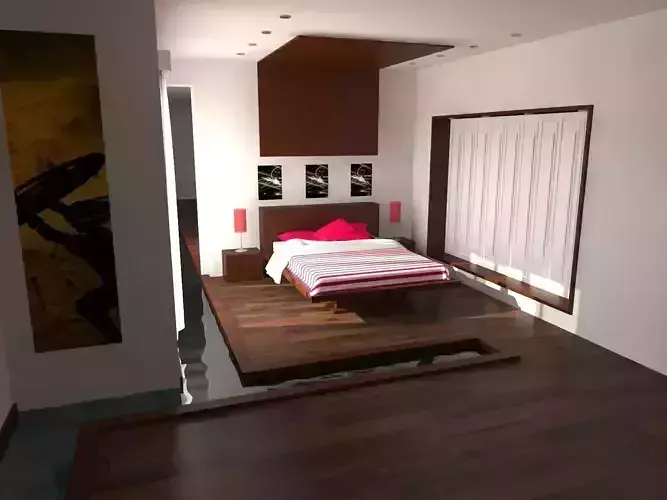 bedroom interior with water render
