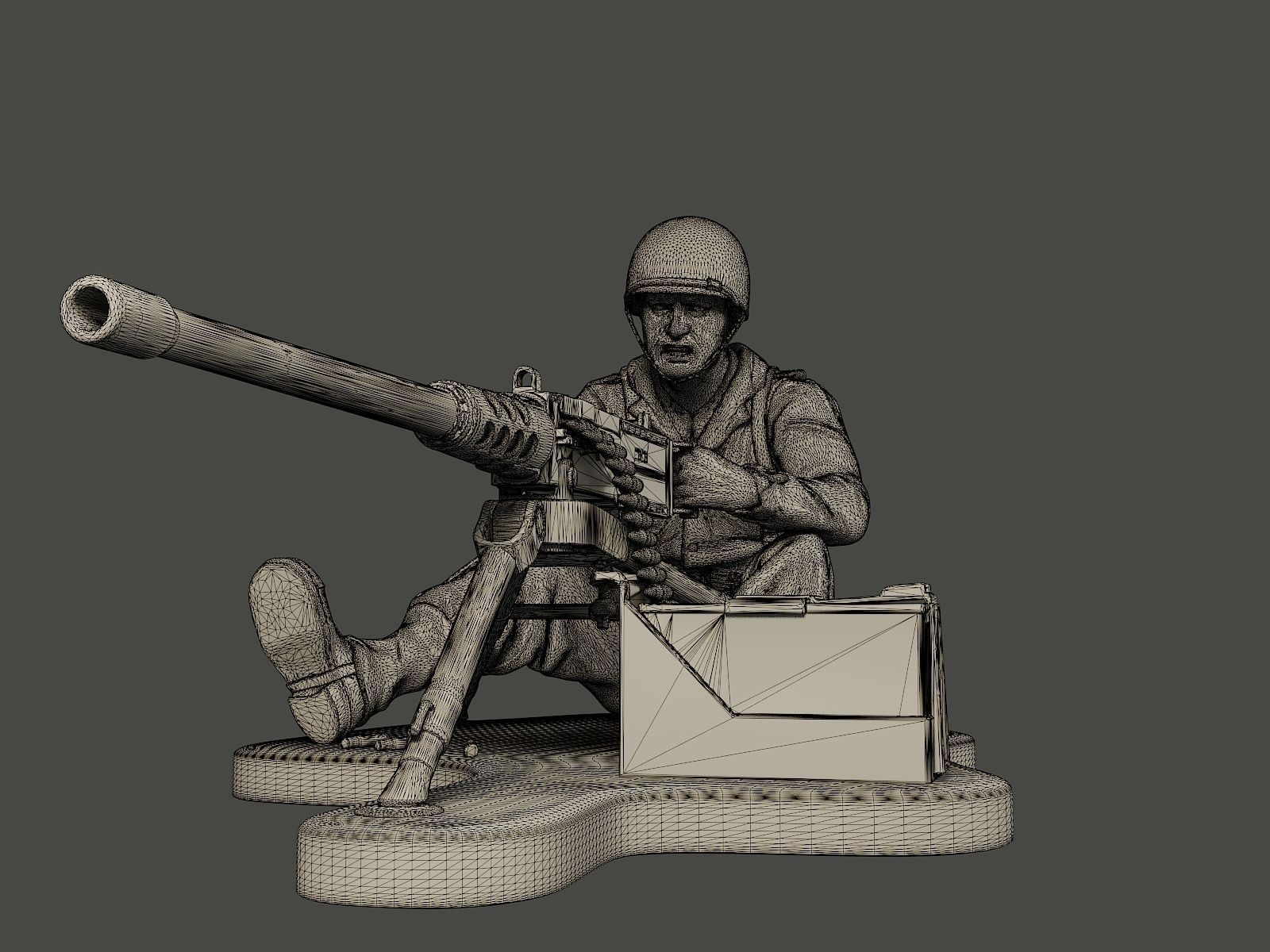 American soldier ww2 firing A7 3D print model_10