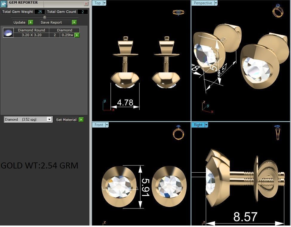 Women solitaire earrings 3dm render detail 3D print model_5