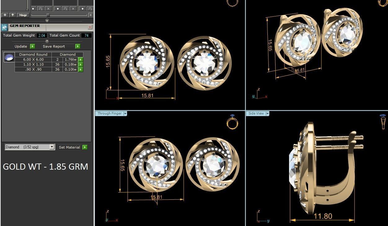 Women solitaire earrings 3dm render detail 3D print model_6