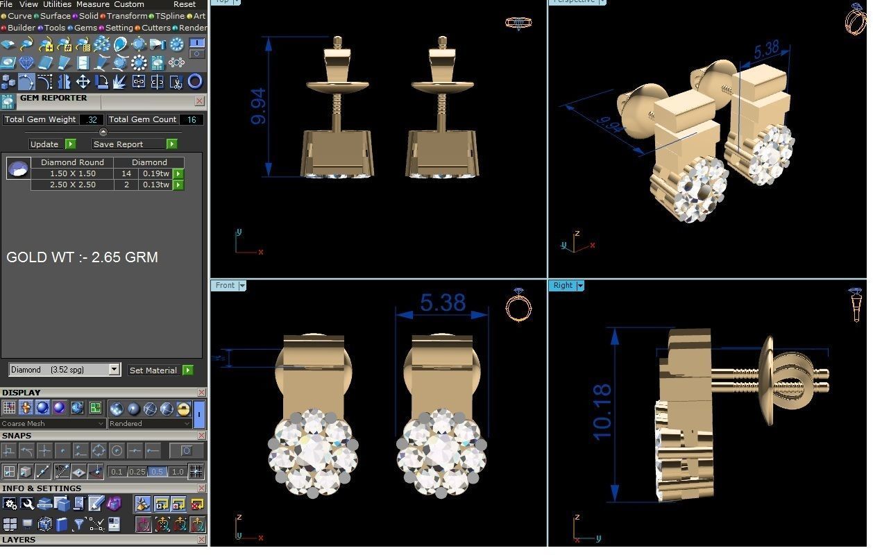 Women solitaire earrings 3dm render detail 3D print model_6