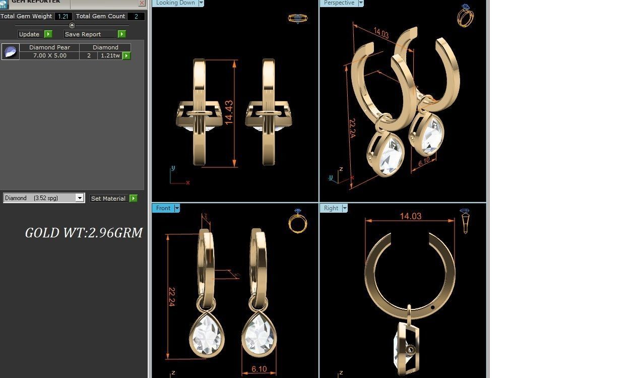 Women solitaire earrings 3dm render detail  3D print model_6