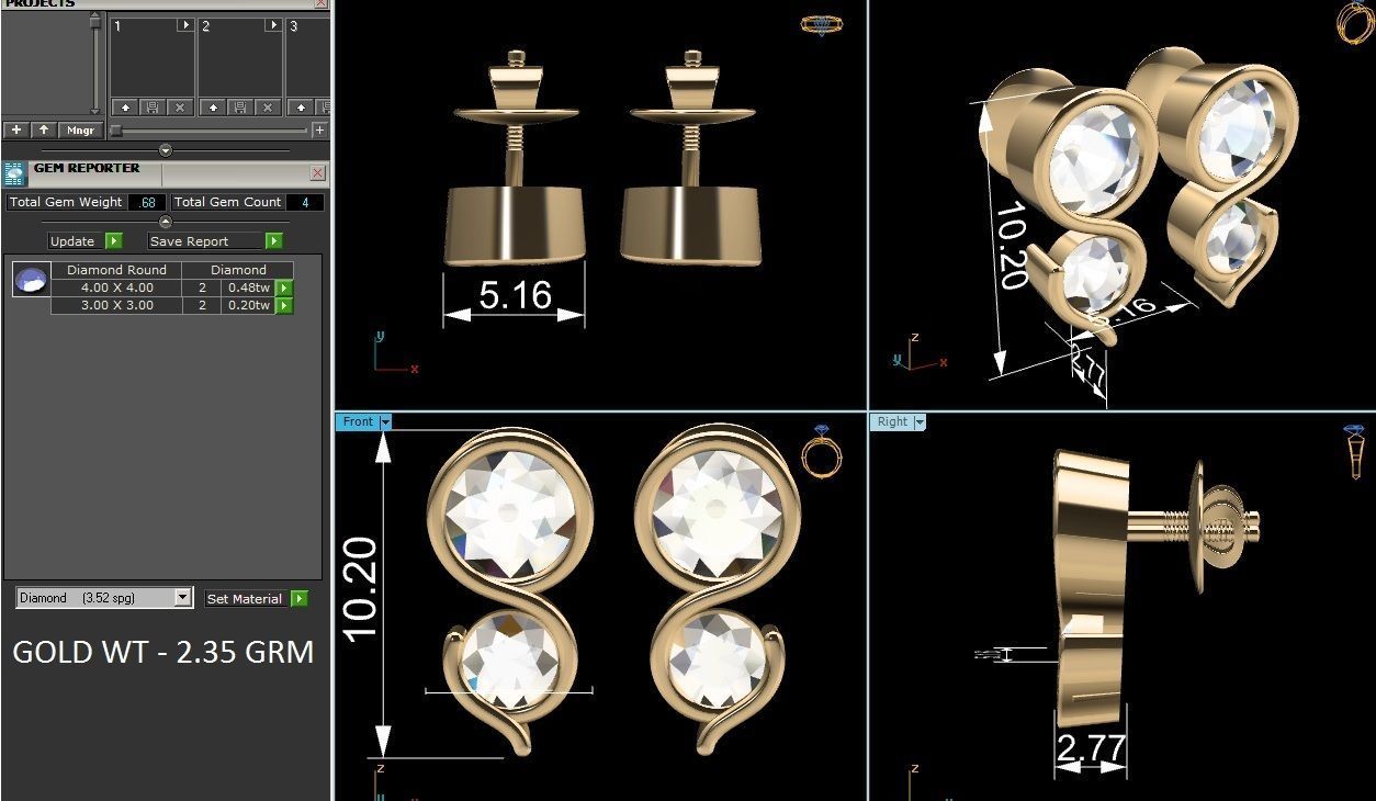 Women solitaire earrings 3dm render detail 3D print model_6