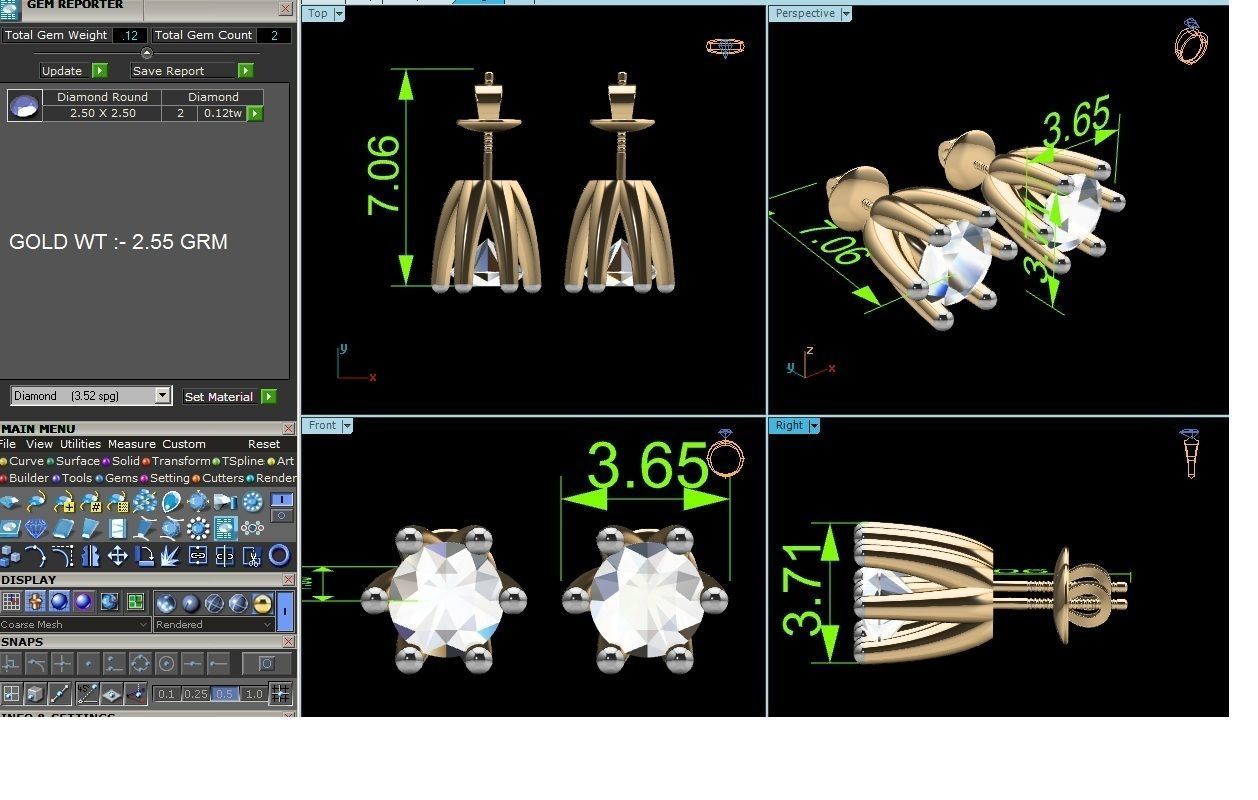 Women solitaire earrings 3dm render detail 3D print model_6