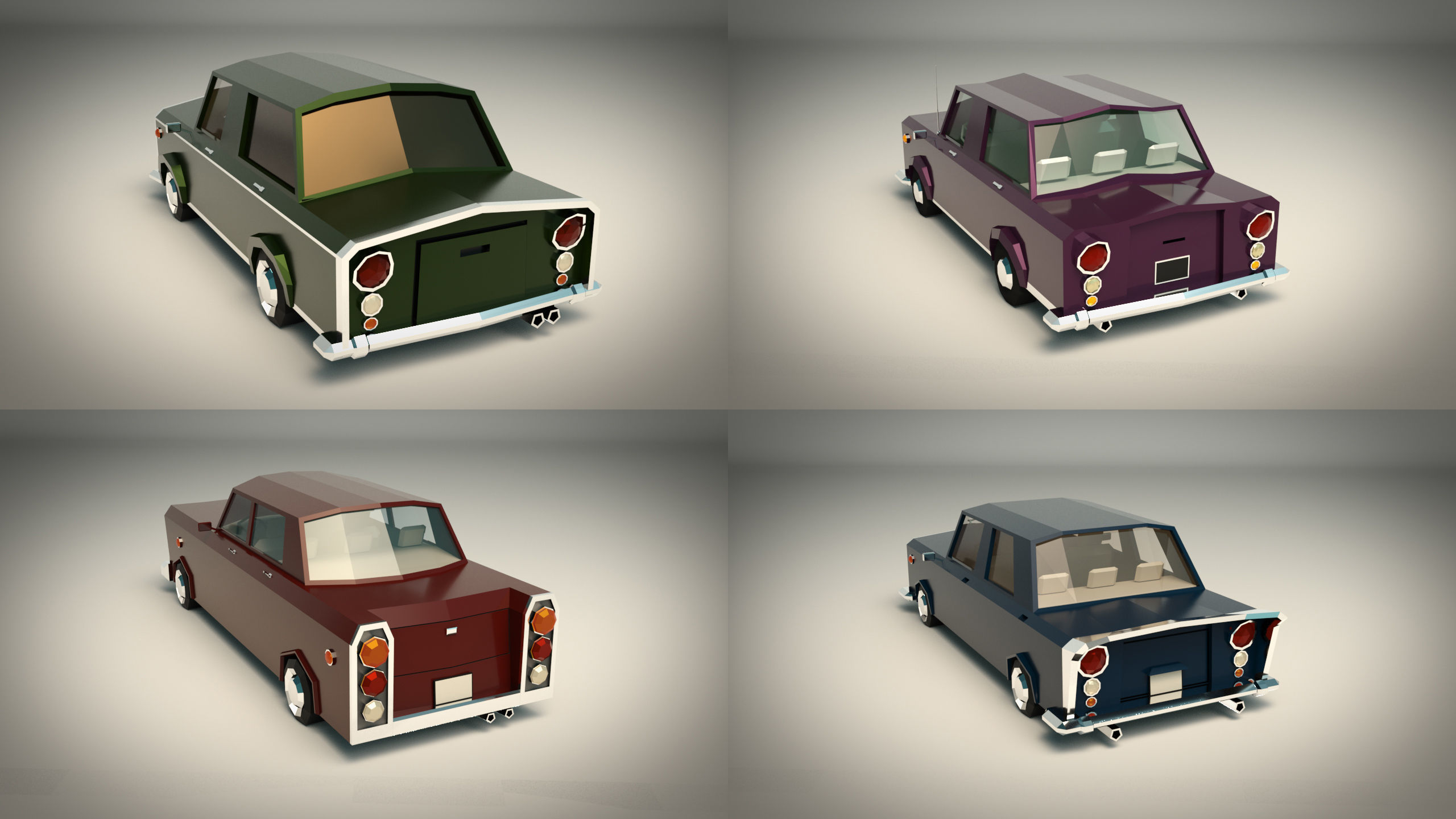 Low Poly Sedan Car Pack 02 3D Model Collection_7