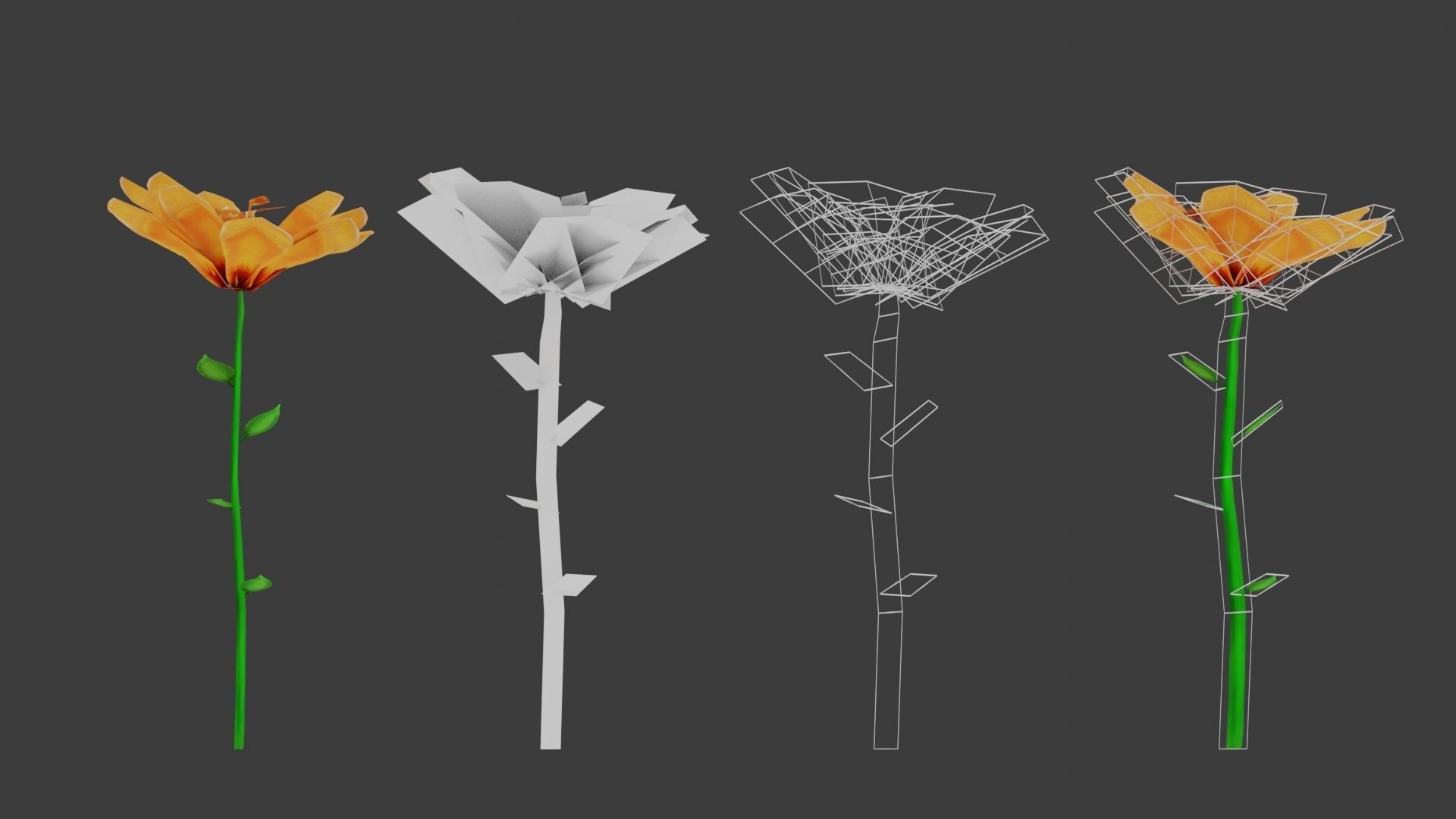 8 Stylized Flowers pack Low-poly 3D model_7