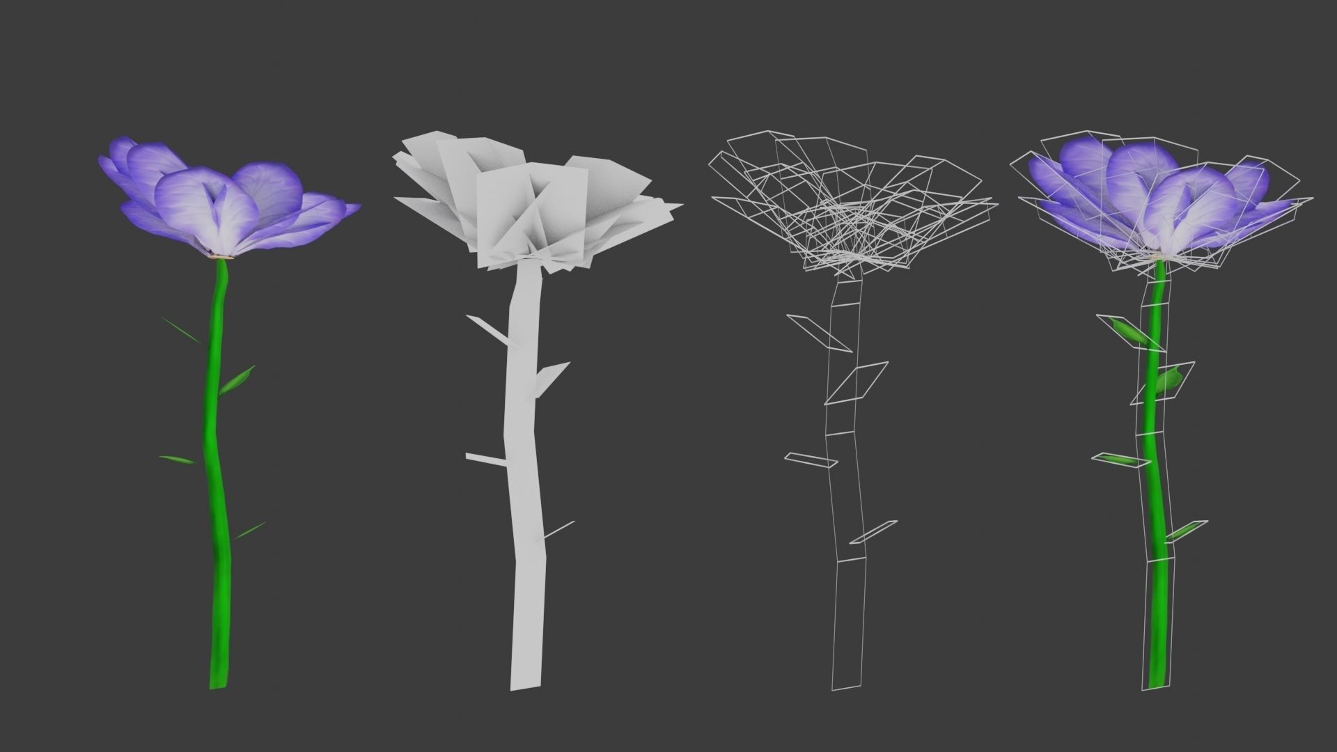 8 Stylized Flowers pack Low-poly 3D model_9