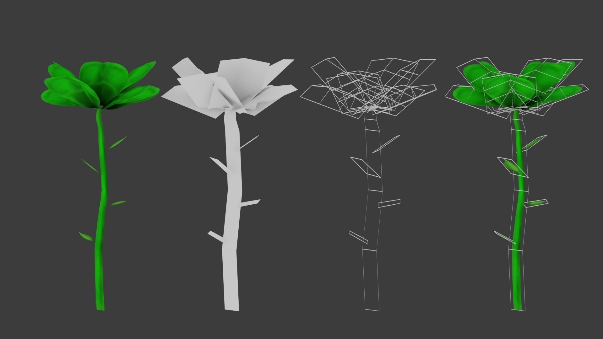 8 Stylized Flowers pack Low-poly 3D model_15