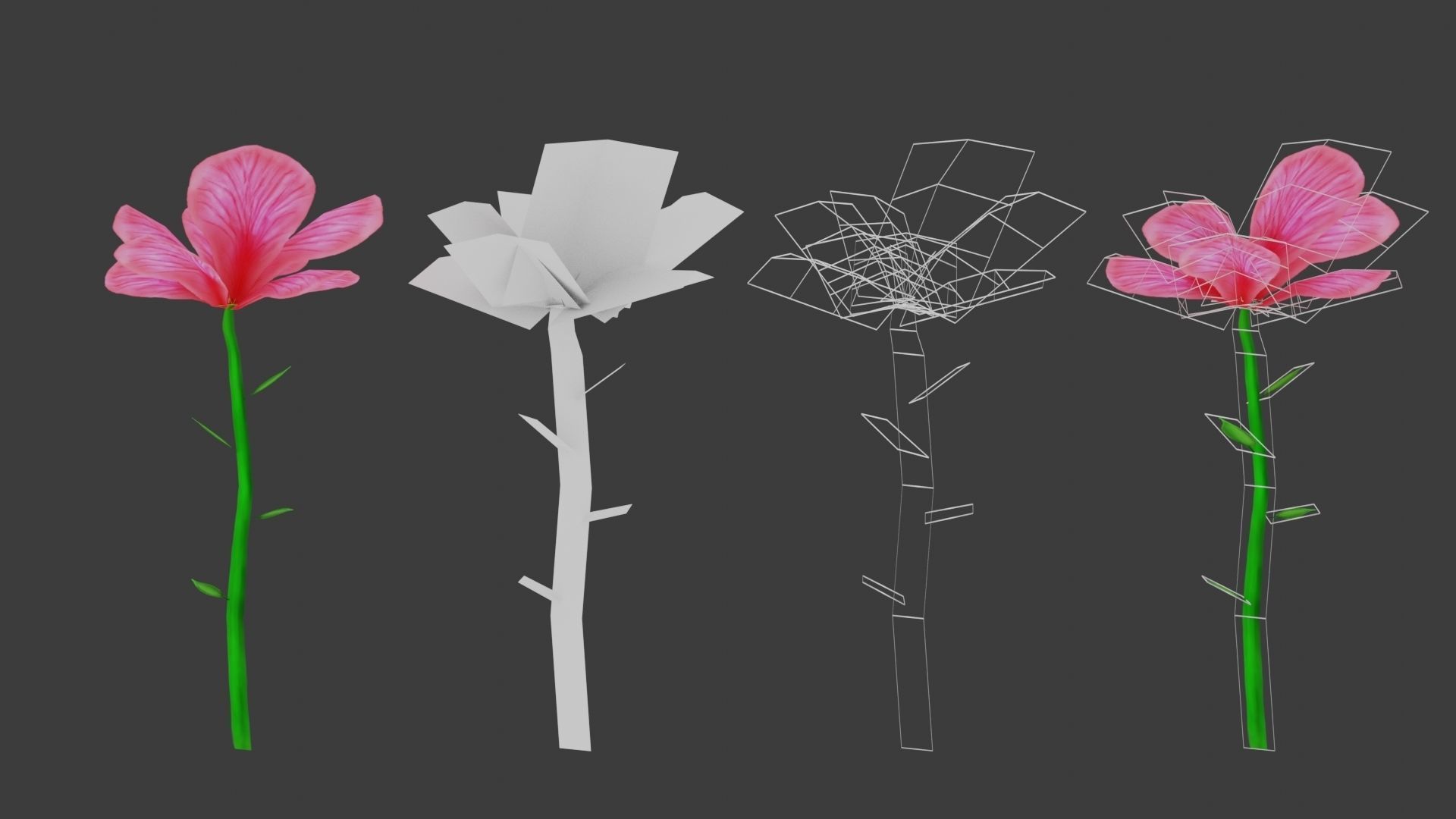 8 Stylized Flowers pack Low-poly 3D model_5