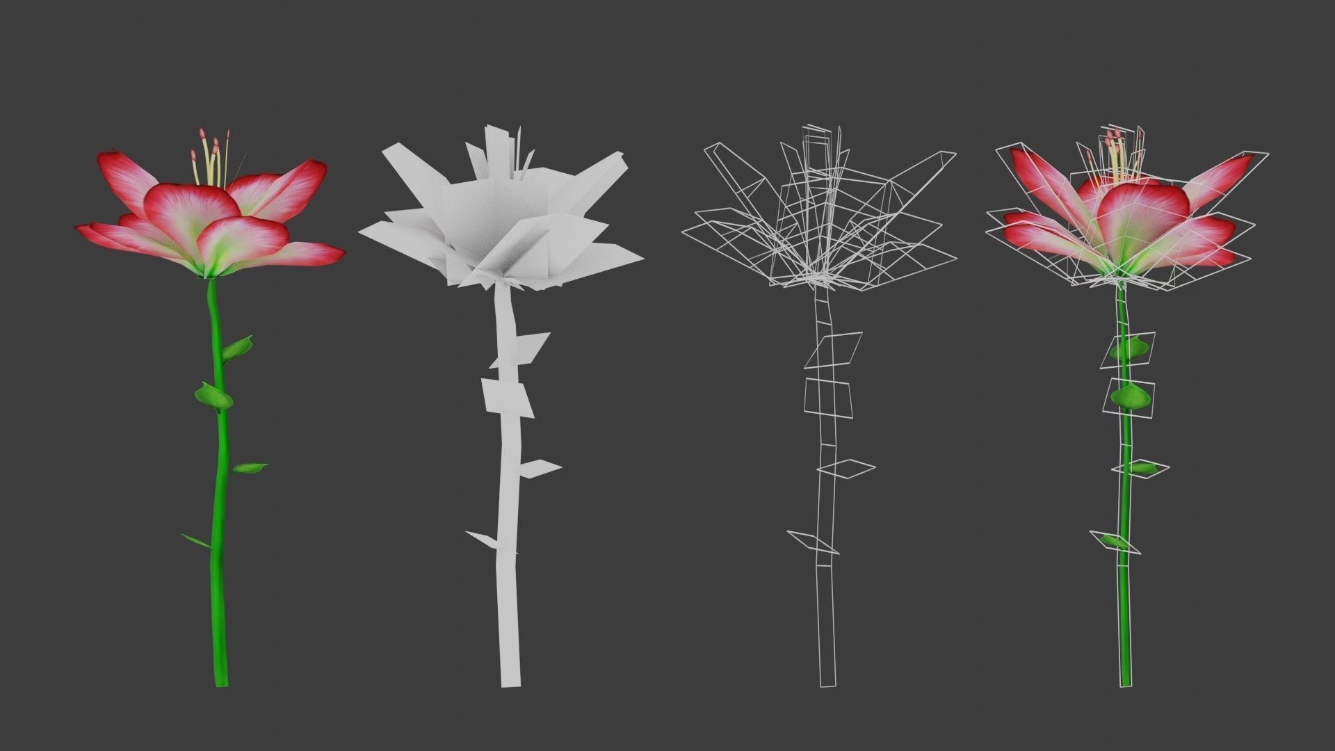 8 Stylized Flowers pack Low-poly 3D model_3