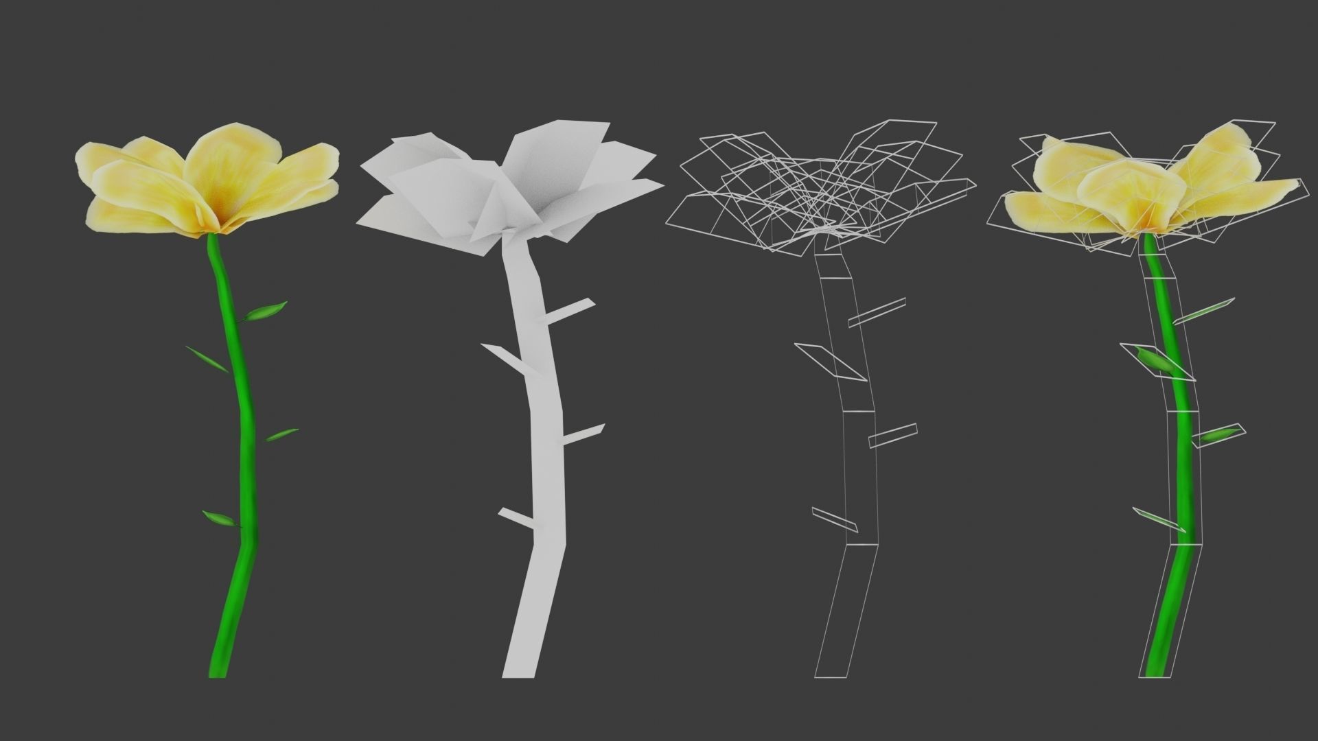 8 Stylized Flowers pack Low-poly 3D model_13