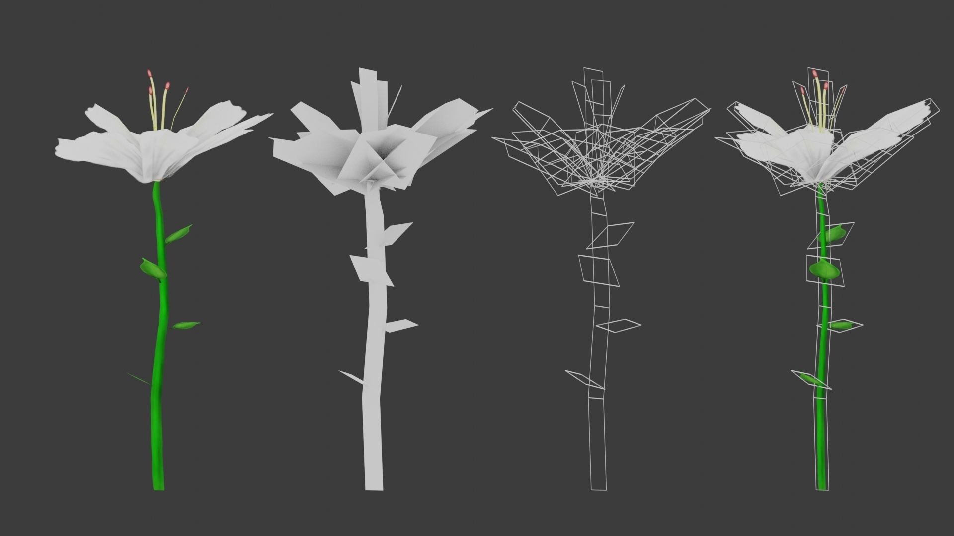 8 Stylized Flowers pack Low-poly 3D model_17