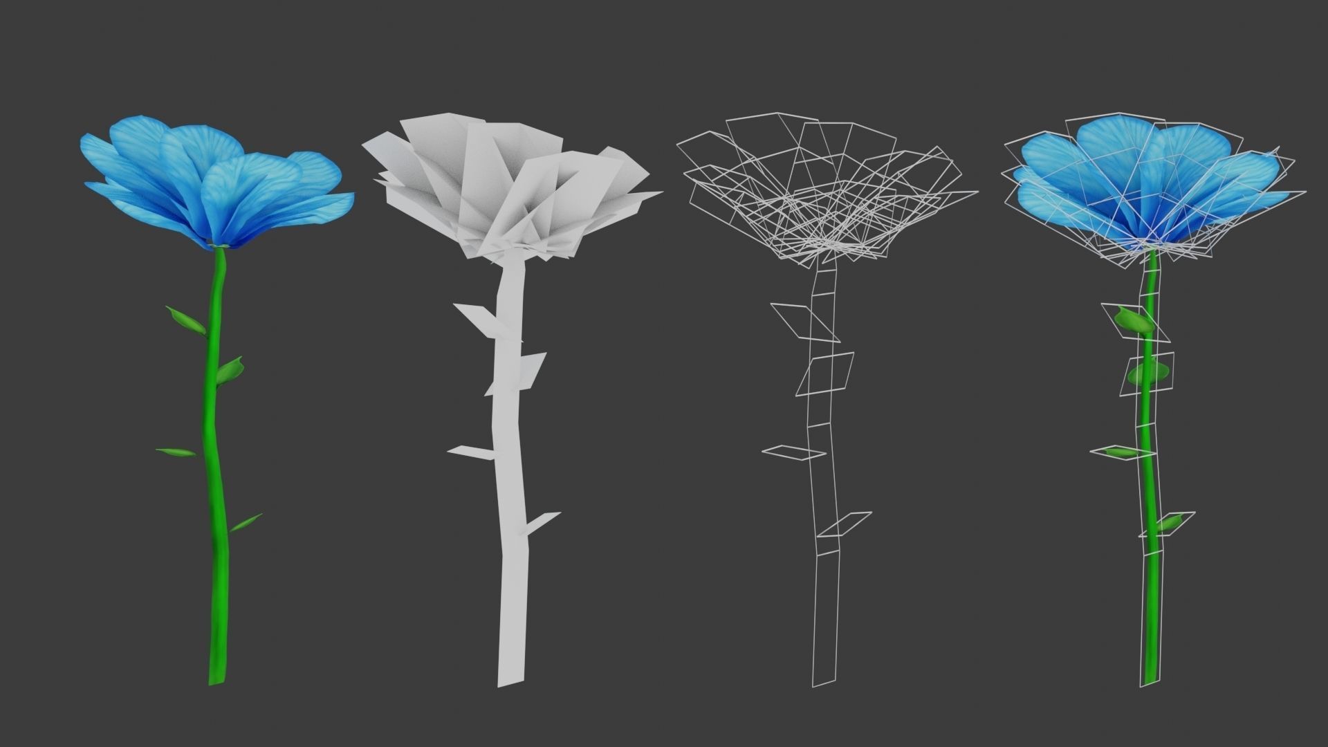 8 Stylized Flowers pack Low-poly 3D model_11