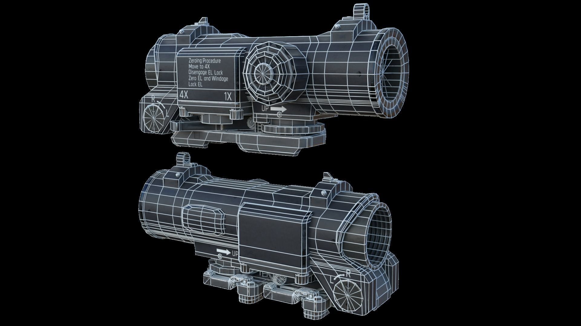 4X-1X Scope Low-poly 3D model_16