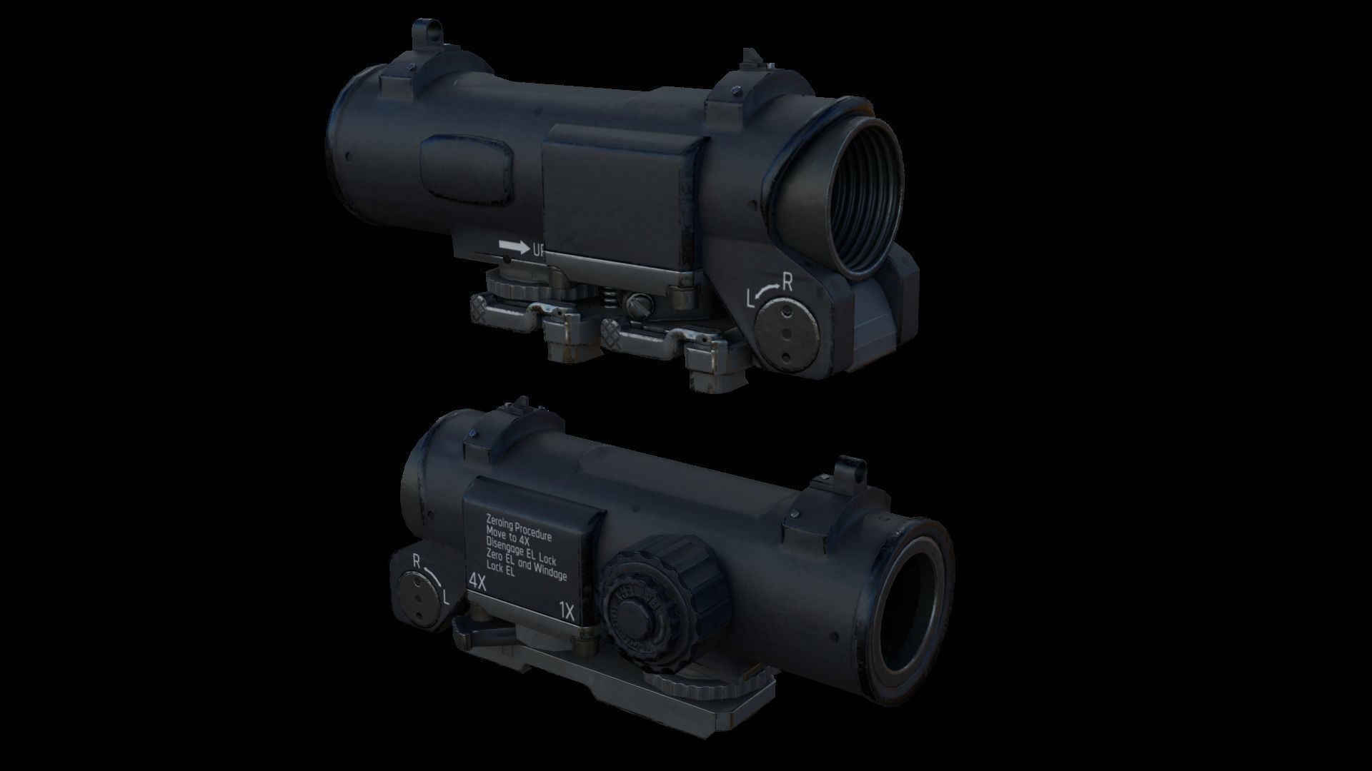 4X-1X Scope Low-poly 3D model_1